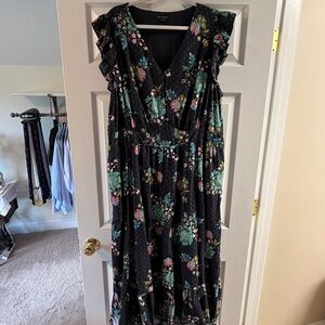 Lane Bryant Navy Blue Floral Maxi Dress with Teal and Pink Accents